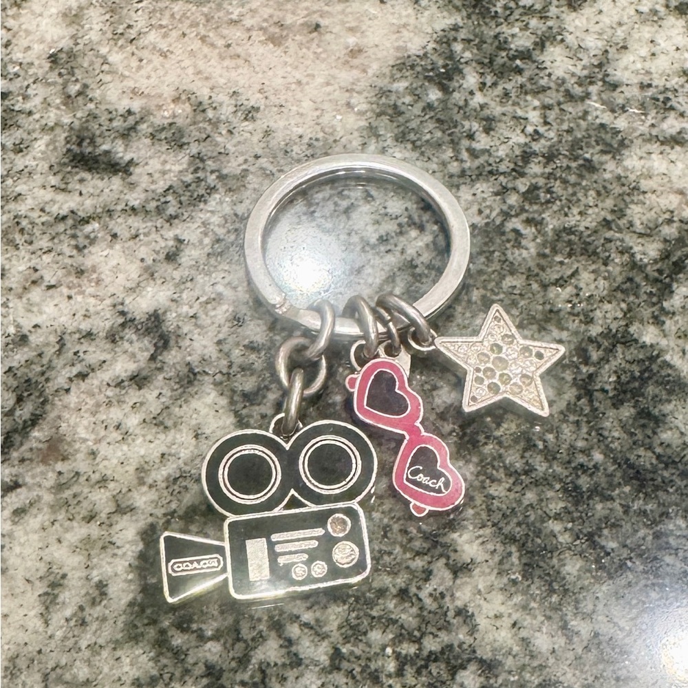 COACH Silver Star Keychain with Pink sunglasses & movie projector Charms